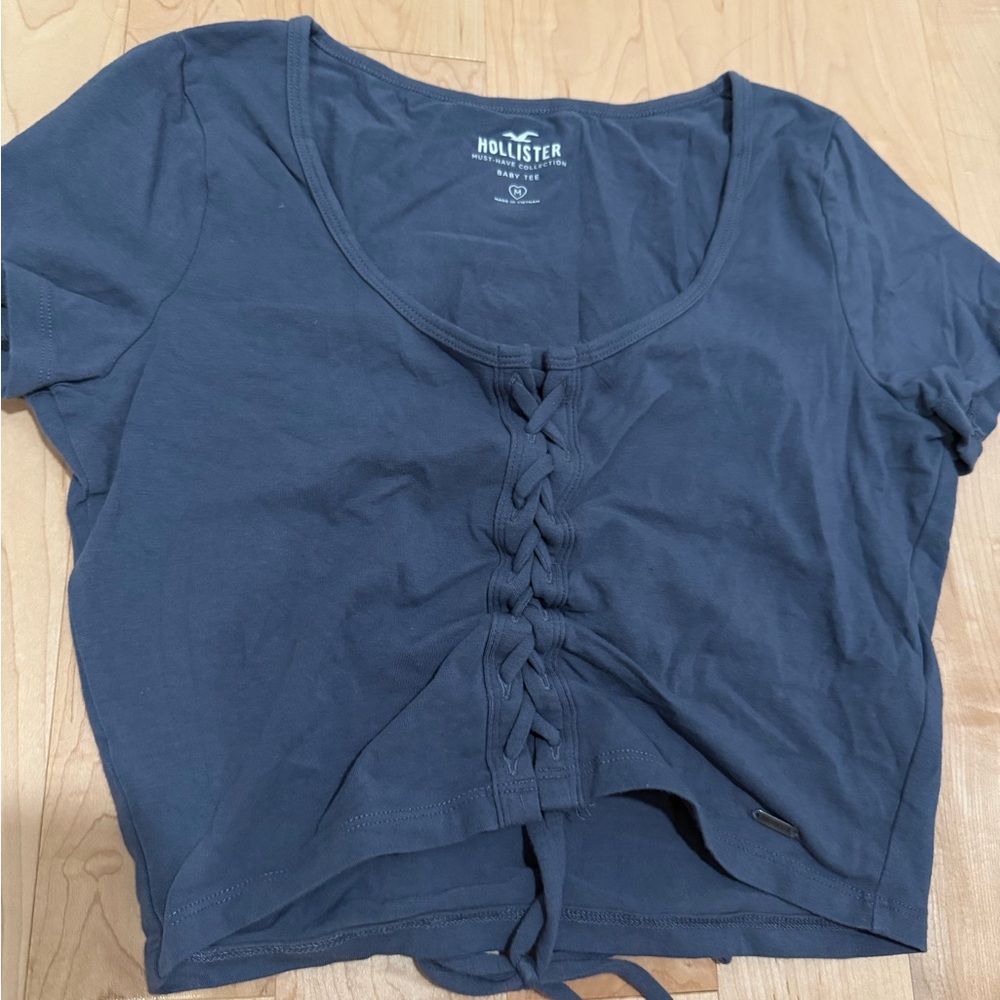 Hollister Navy Blue Lace-Up Top